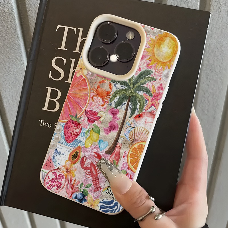 Phone Cases Beach - Letni Wzór Kolażu Plażowego, Tekstura Liczi,